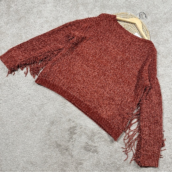 NWT BiBi Chenille Fringe Longsleeve Sweater Boho Western in Vintage Brick XL - Picture 10 of 14